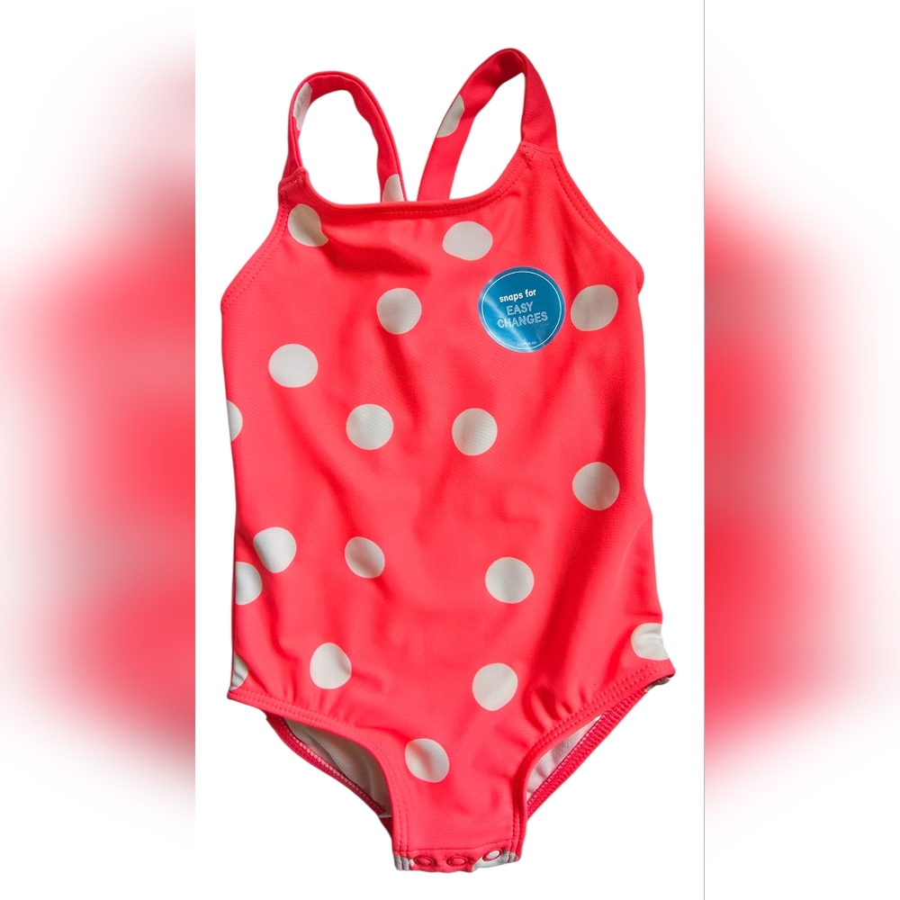 Baby  Carter's Girl 9 M Neon Orange Polka Dot Cute swim Suit